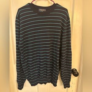 Garret Scott Sweater Crew Neck Extra‎ Fine Merino Wool Mens Size XL Blue Striped